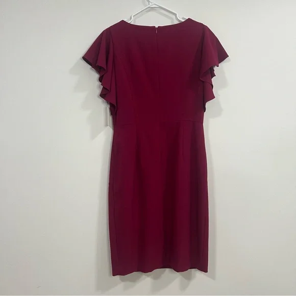 Calvin Klein Burgundy Ruffle Sleeves Sheath Dress US 8 Professional Dress - Picture 7 of 8
